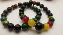 Load image into Gallery viewer, Obsidian, Ruby Malaysian Jade, Green Jasper and Peridot Bracelet
