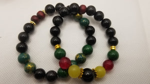 Obsidian, Ruby Malaysian Jade, Green Jasper and Peridot Bracelet