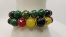 Load image into Gallery viewer, Obsidian, Ruby Malaysian Jade, Green Jasper and Peridot Bracelet
