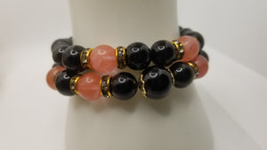 Watermelon Quartz and Obsidian Bracelets