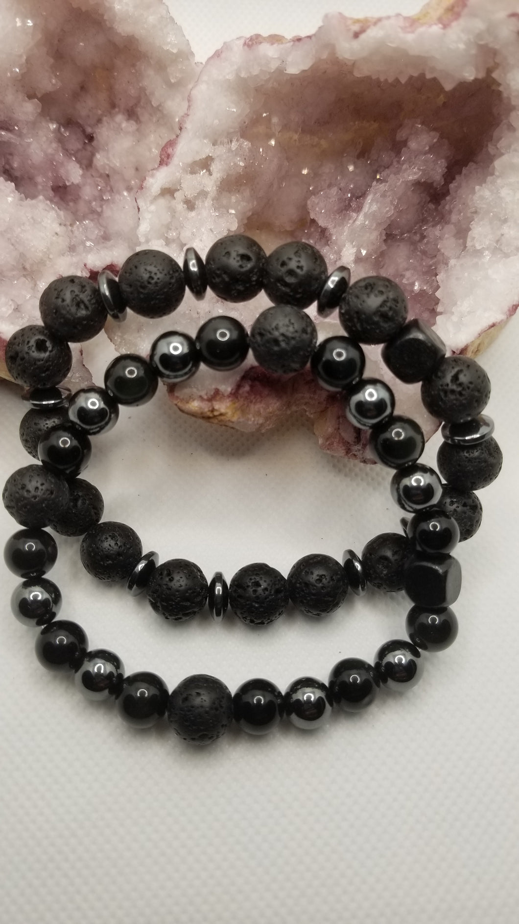 Obsidian, Hematite and Lava Beads Bracelets