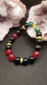 Obsidian and Ruby Jade Bracelet